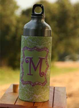 waterbottle Sleeve- Lime Green Damask made with sublimation printing
